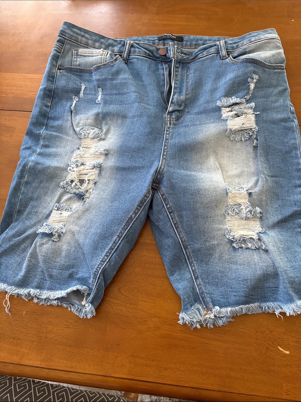 American Bazi Distressed Light Blue Denim Jean Shorts